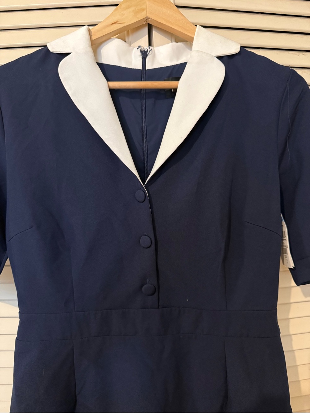 Alexia Admor Navy Midi Dress with White Notch Collar